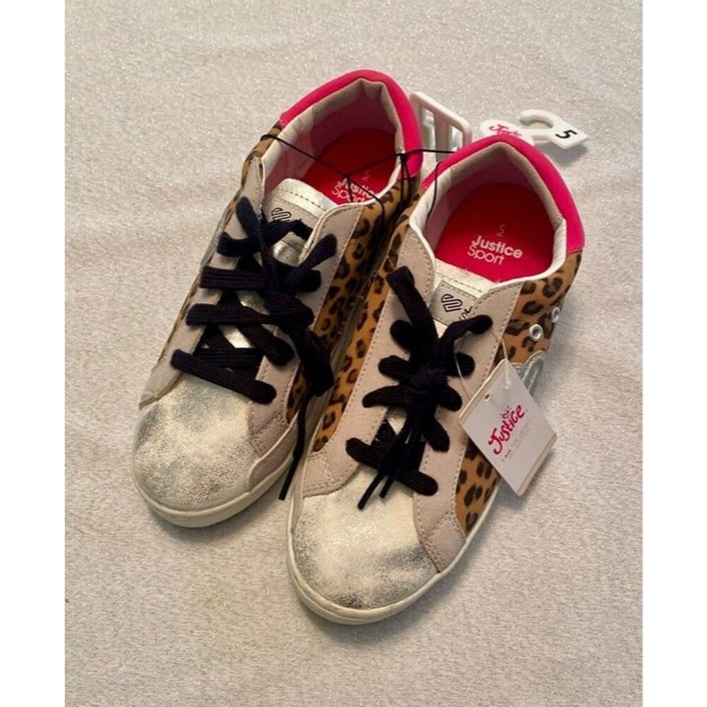 NWT Big Girls Justice Sport Cheetah Print Shoes. Size 5